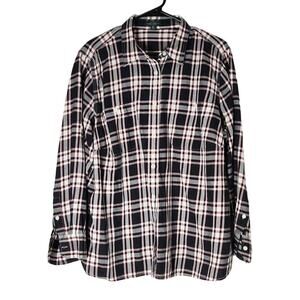 LRL Ralph Lauren Button Front Shirt Plus Size 2X Blue Red‎ Plaid Flannel Cotton